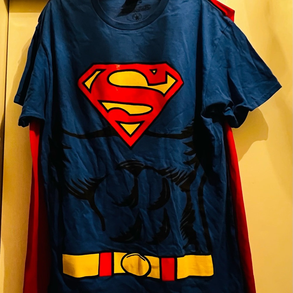 Rubie's Superman Large T Shirt with Red Blue Yellow with red cape costume